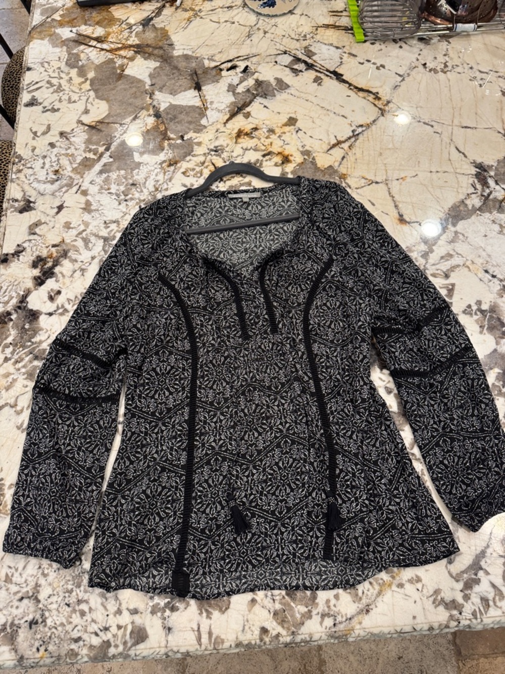 Daniel Rainn Black and White Paisley Knit Top